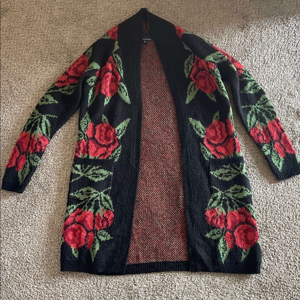 Cynthia Rowley Floral Black and Red Women's Sweater. GUC